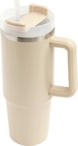 Bellatio Design Warmhoudbeker/thermosbeker DELUXE - grote koffiebeker - tumbler - RVS - beige - 900 ml - Reisbeker