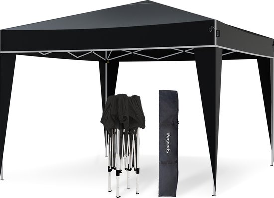 LifeGoods Partytent Plus - Opvouwbare tent - 3x3 m - Easy Up - Versterkt Frame - Waterdicht – Draagtas - Zwart