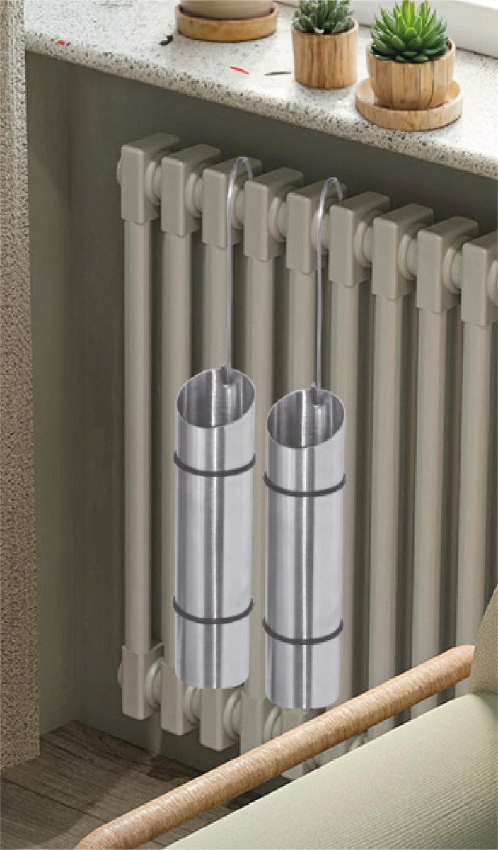 Bellatio design Waterverdamper radiator - 4x - RVS - D6xH20 cm - luchtbevochtiger radiator - verdampingsbakje thumbnail 3