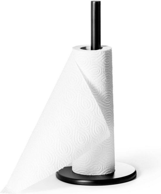 Porte-rouleau de cuisine design Bellatio - noir - sur pied - porte-rouleau de cuisine - acier inoxydable - D15 x H32 cm