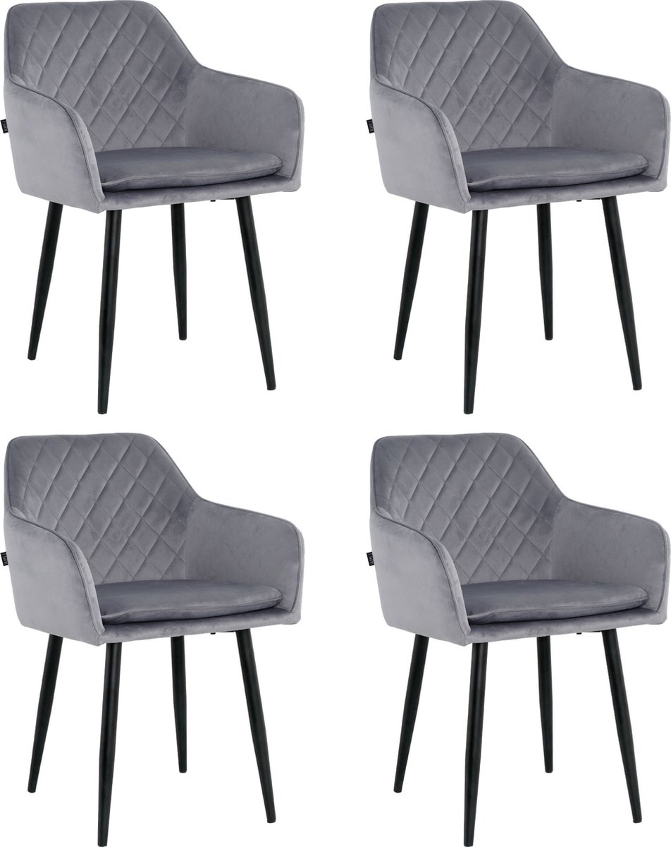 Lina Noble Eetkamerstoelen - Grijs - Set van 4 - Velvet