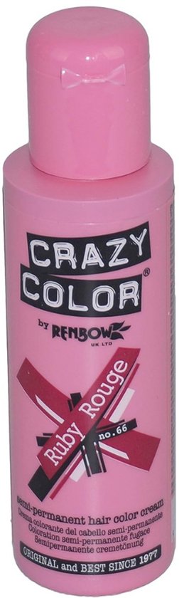 Roze flesje Crazy Color Ruby Rouge haarverf 100ml.