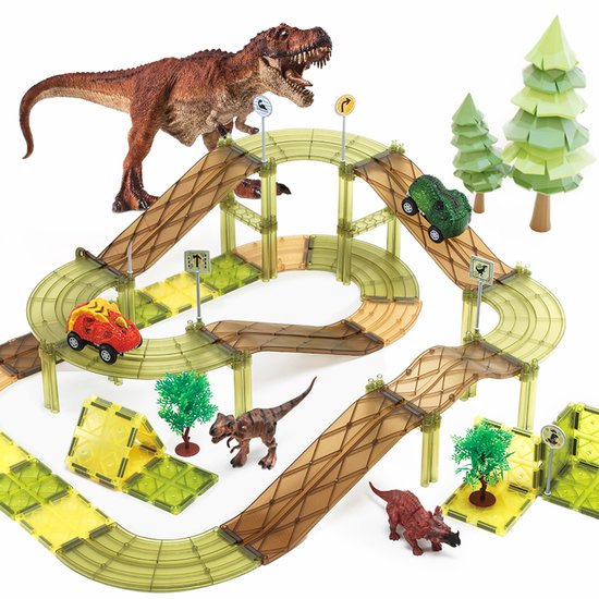JUST23 Magnetic Tiles Racebaan KBGR80 - Magnetisch speelgoed - 80 Stuks - Dinosaurus Speelgoed - Educatief & constructie Speelgoed