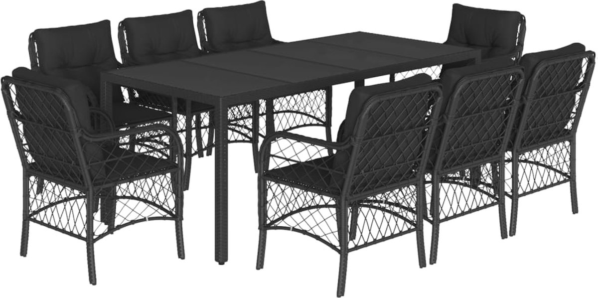 The Living Store 9-delige Tuinset poly rattan zwart - Tuinstoel - Eetkamerset - Outdoor Furniture - Lounge Set - Balkon Meubel