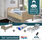 Compleet elektrische set ledikant seniorenbed 90x200 cm eiken + 42-lats Elektrisch Verstelbaar + Diva De Luxe 7 zone pocketveermatras