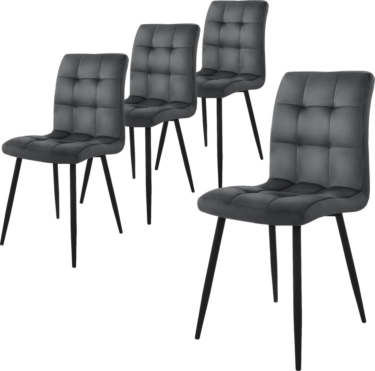 ml-design eetkamerstoelen set van 4, antraciet, keukenstoel met fluwelen bekleding, woonkamerstoel met rugleuning, gestoffeerde stoel met metalen poten, ergonomische stoel voor eettafel, eetkamerstoel