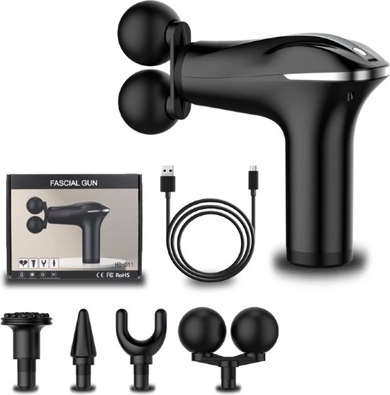 Elpatron.nl Massagegun Dubbele Kop Zwart Inclusief 4 - Elpatron.nl - €29,50