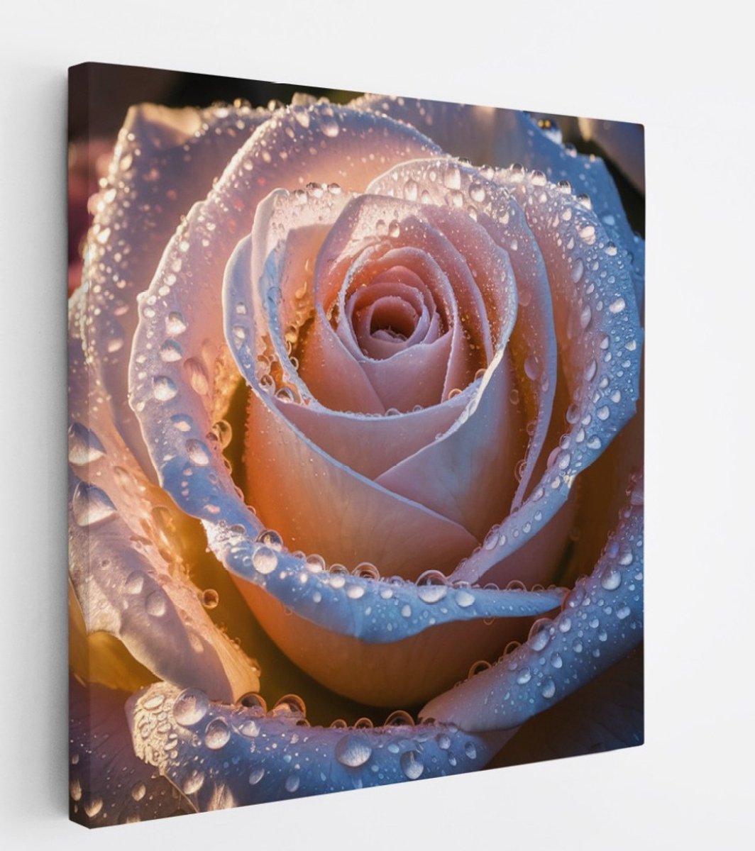 Saammp Canvas Schilderij - Abstracte Roos met Druppels - Bloemen - Abstract - 20x20 - Foto op canvas - Wanddecoratie - Muurdecoratie Woonkamer - Kantoor Decoratie Multicolor