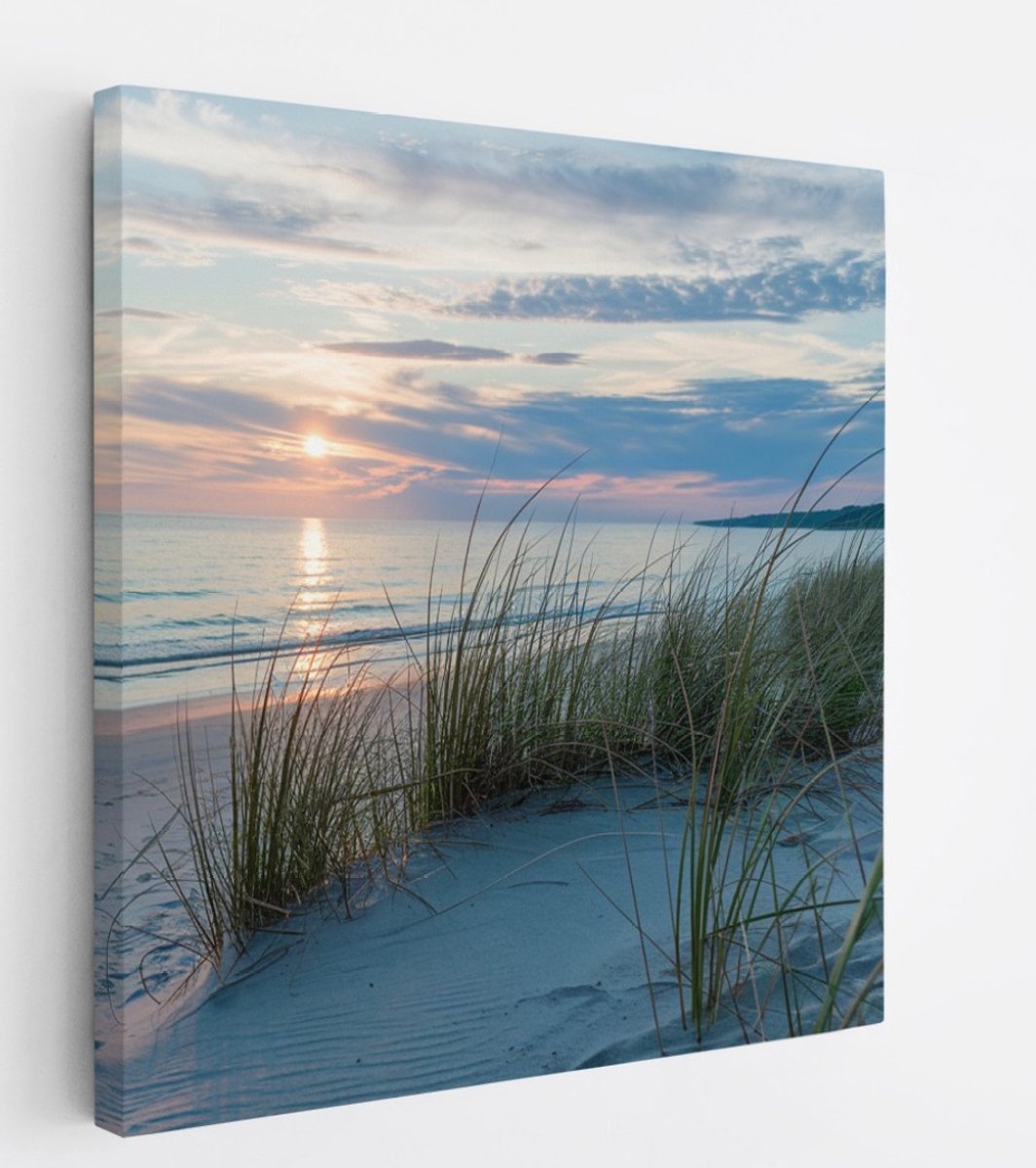 Saammp Canvas Schilderij - Zonsondergang - Strand en Zee - 20x20 - Foto op canvas - Wanddecoratie - muurdecoratie Woonkamer - Slaapkamer decoratie - Canvas Print Multicolor
