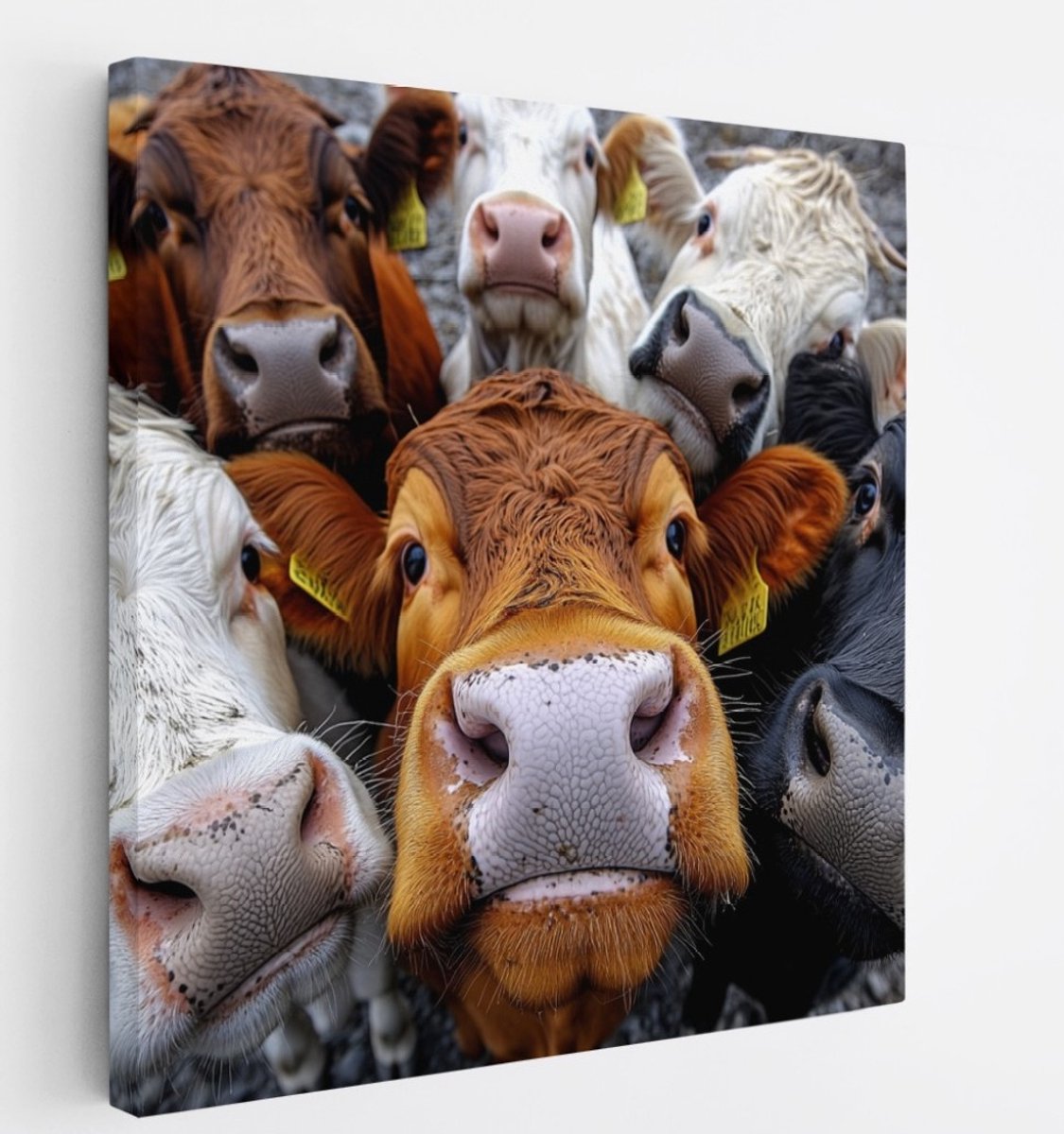 Saammp Canvas Schilderij - Koeien van dichtbij - Nederland - Dieren - 30x30 - Foto op canvas - Wanddecoratie - Muurdecoratie Woonkamer - Slaapkamer decoratie - Canvas Print Multicolor