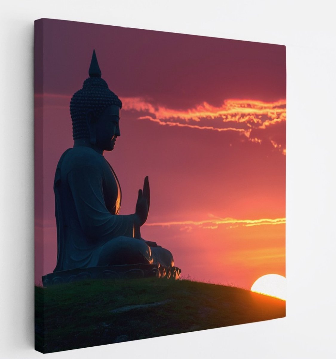 Saammp Canvas Schilderij - Boeddha bij Zonsondergang - 20x20 - Foto op canvas - Wanddecoratie - Muurdecoratie Woonkamer - Canvas schilderijen Multicolor