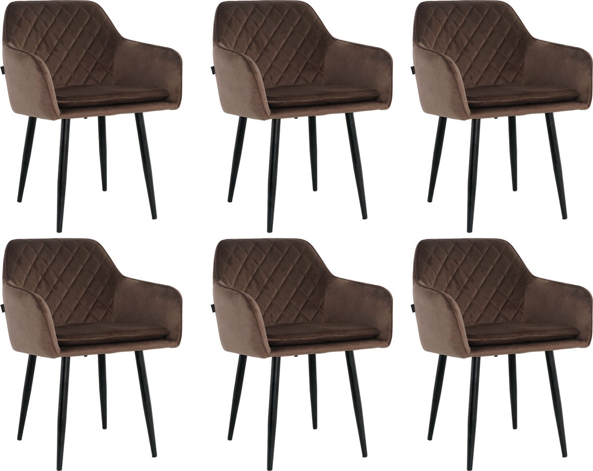 Lina Noble Eetkamerstoelen - Bruin - Set van 6 - Velvet
