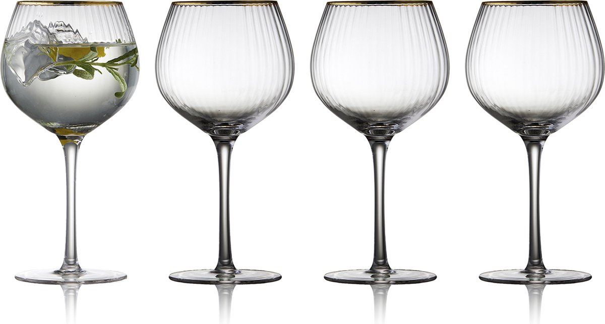 Lyngby Glas Palermo Gold gin glazen - 650 ml - set van 4 - drink- en cocktailglazen, grote bol glazen