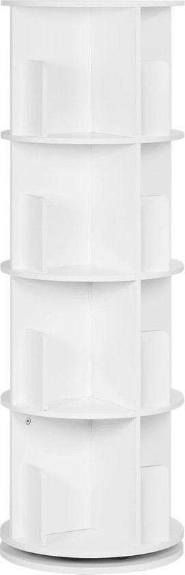 ZCNR® - Bibliothèque rotative - Rangement 4 Tier - Étagère à livres - 16 compartiments - Salon - Bureau - Chambre d'enfant - Organiseur - Décoration - Wit
