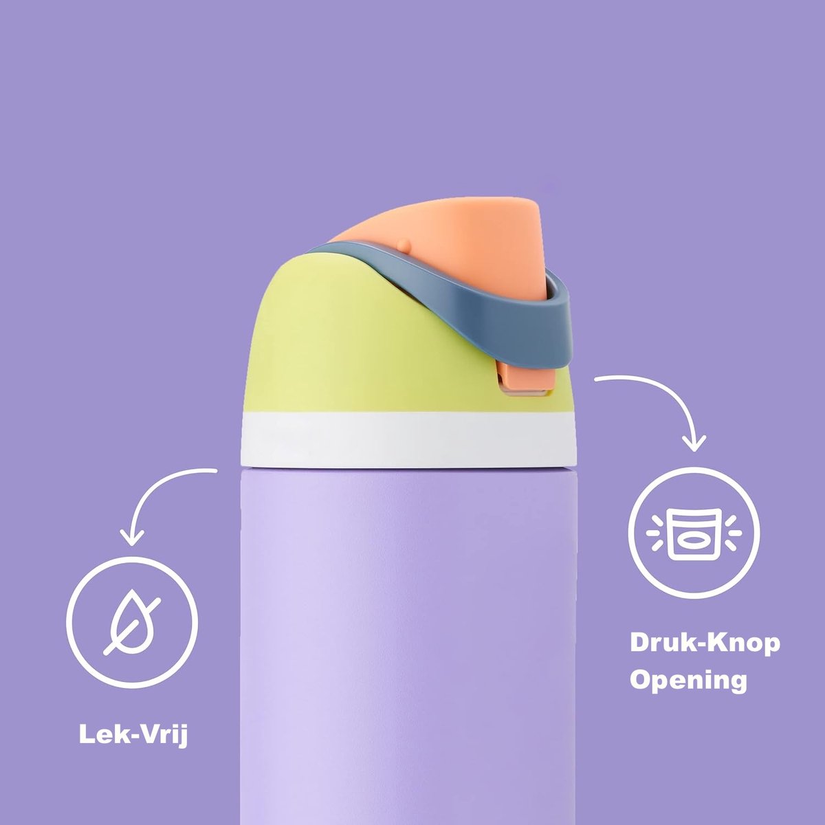 LYKKE Freesip 3 Laagse Geïsoleerde Lekvrij RVS-fles met rietje voor sport, reizen en school BPA-vrije sportwaterfles, 24 oz, 720 ML, paars (Lavendel) thumbnail 2