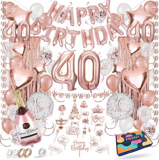 Fissaly 40 Jaar Rose Goud Verjaardag Decoratie Versiering - Helium, Latex & Papieren Confetti Ballonnen