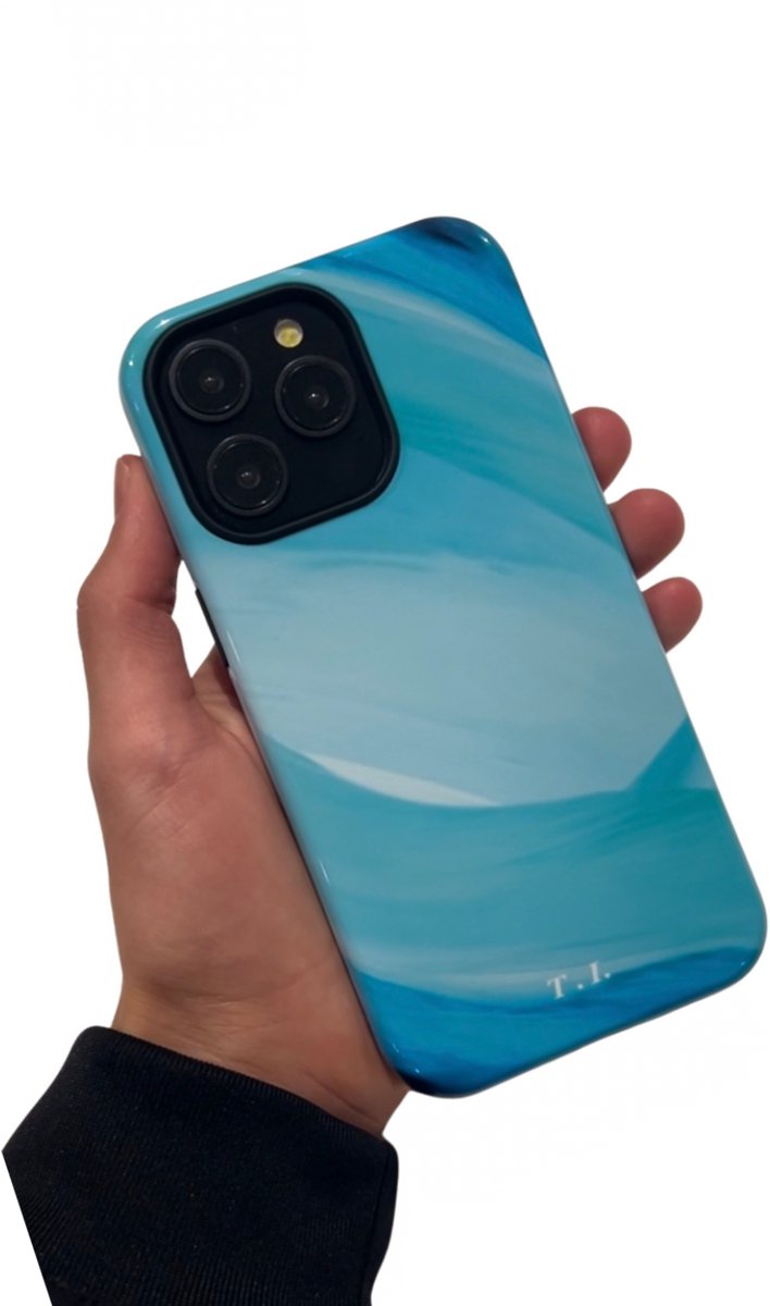 Blue Ocean Case - Geschikt voor iPhone 15 Pro Max -Shockproof Hoesje - Blauw - Groen - Abstracte Aquarel look