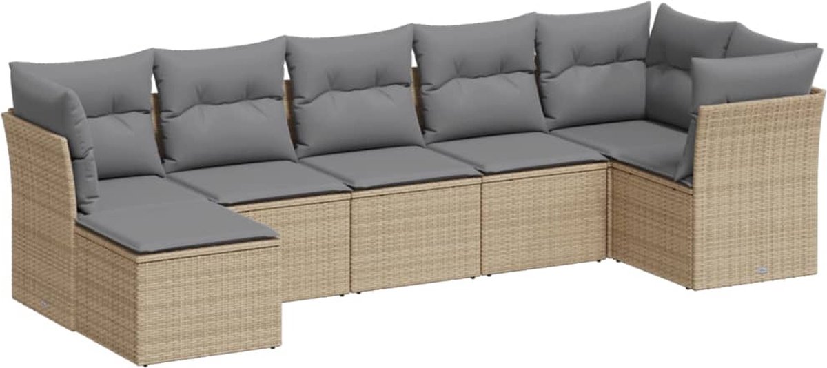 The Living Store 7-delige Loungeset met kussens poly rattan beige - Loungeset - Lounge Set - Buitendecoratie - Tuinmeubels - Ratan Meubel