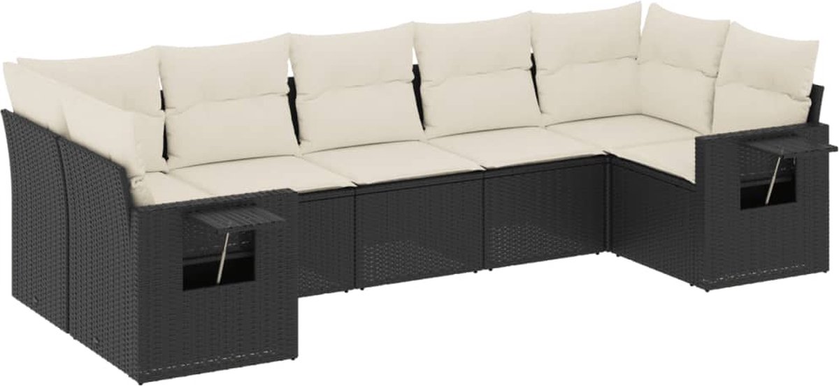 The Living Store 7-delige Loungeset met kussens poly rattan zwart - Loungeset - Tuinset - Loungehoek - Buitendecoratie - Tuinmeubelen