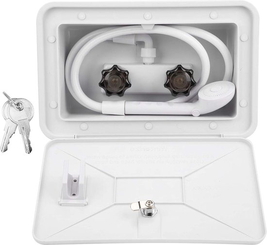 Douchecabineset voor camper, dubbel ventiel, koud, warm, dubbele, met douchekop, schakelaar voor warm en koud water, met metalen slang van 1,5 m