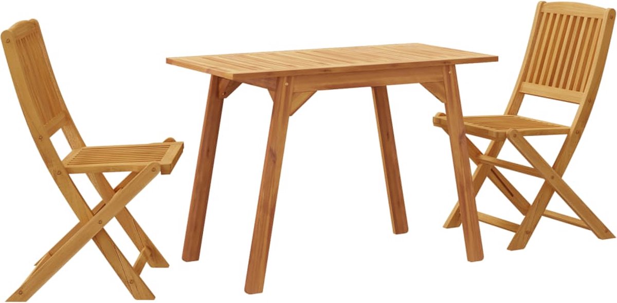 The Living Store 3-delige Tuinset massief acaciahout - Tuinstoel - Tuinset - Buitentijd - Acaciahout - Eetkamerset