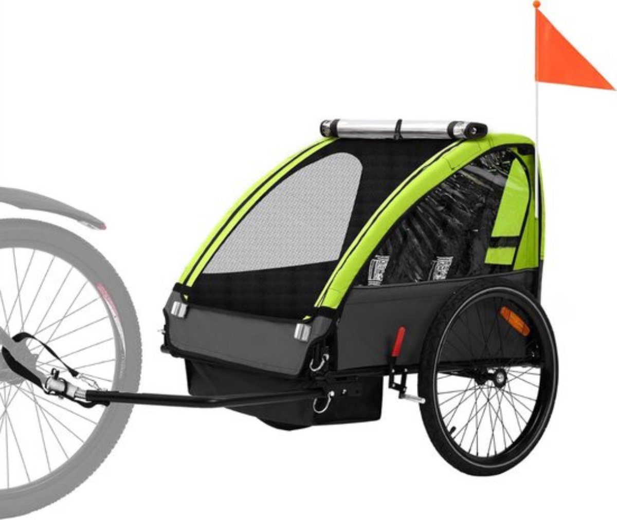 Luxe Fietskar – Voor Kinderen – Kinderfietskar – Kinderbuggy – Kinder Buggy – Extra Safe – Groen/Zwart