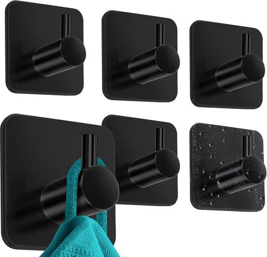 Menz Handdoekhaak zonder boren, 6-delig pakket – Extra sterke handdoekhouders zonder boren, zelfklevende haken van roestvrij staal met waterdichte kleefpads, handdoekhouders voor de badkamer, kleur Menz Handdoekhaak zonder boren, 6-delig pakket – Extra sterke handdoekhouders zonder boren, zelfklevende haken van roestvrij staal met waterdichte kleefpads, handdoekhouders voor de badkamer, kleur