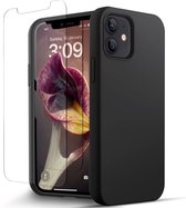Hoesje Geschikt voor iPhone 12 / 12 Pro Zwart Telefoonhoesje Case Met Screenprotector