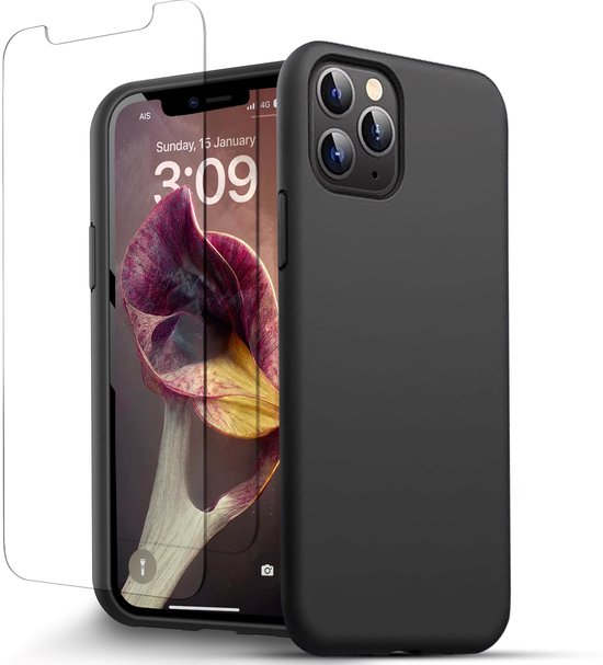 Hoesje Zwart Geschikt voor iPhone 11 pro Telefoonhoesje Met Screenprotector Beschermglas Case