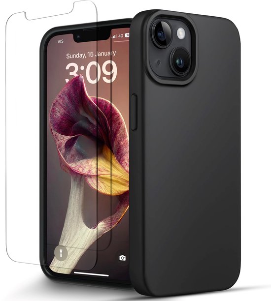 Hoesje Geschikt voor iPhone 13 / 14 Telefoonhoesje Case Zwart Met Screenprotector