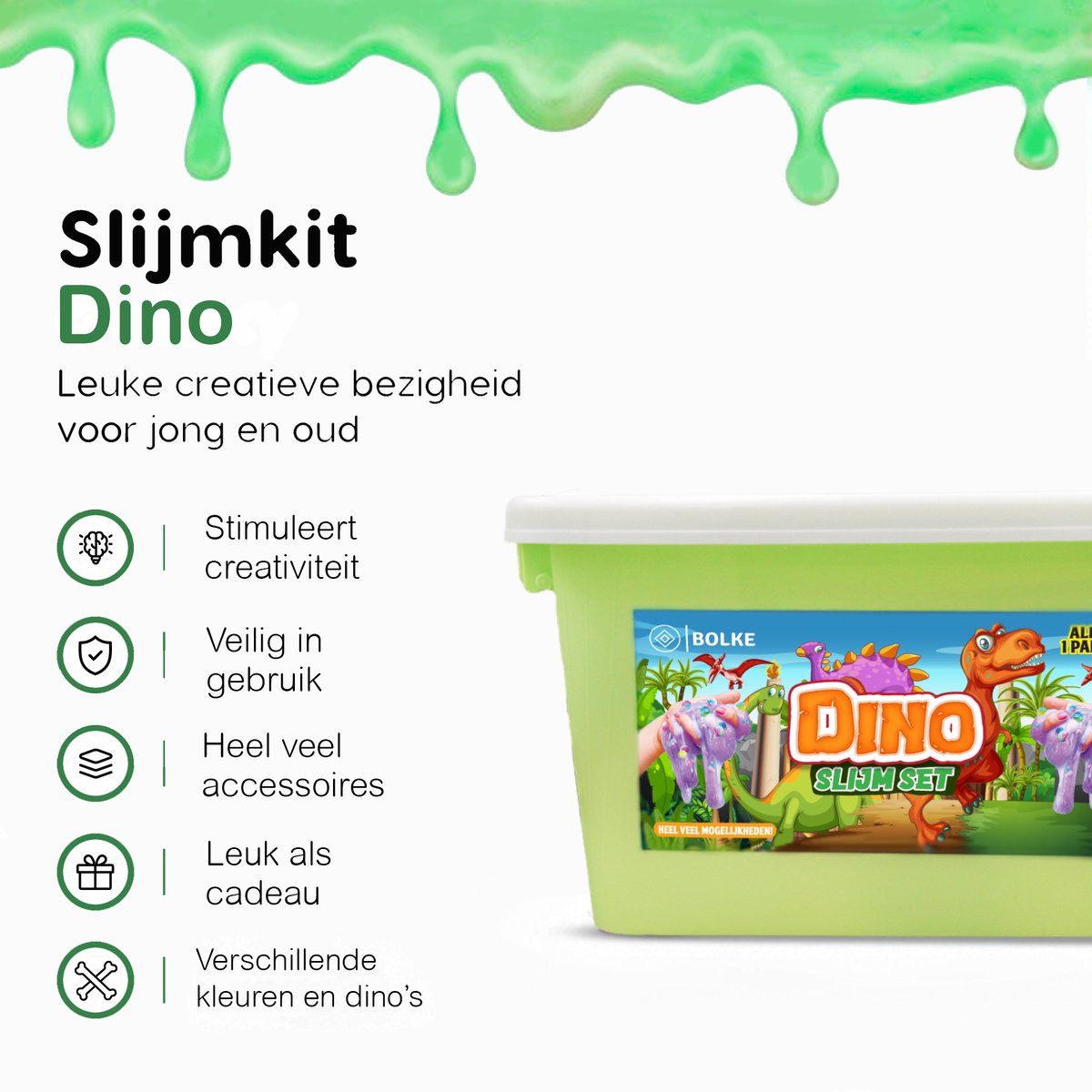 Bolke® - slijm - dinosaurus slijmset - dinosaurus speelgoed - dinosaurus - slijm maken - slime - slijmpakket - slijm maken voor kinderen — cadeau in Spellen & Speelgoed - foto 2