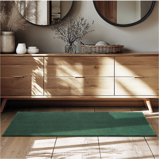 TELLIKAYA - Loper vloerkleed - Groen/Beige - 80 x 300 cm - Jute | Leen Bakker