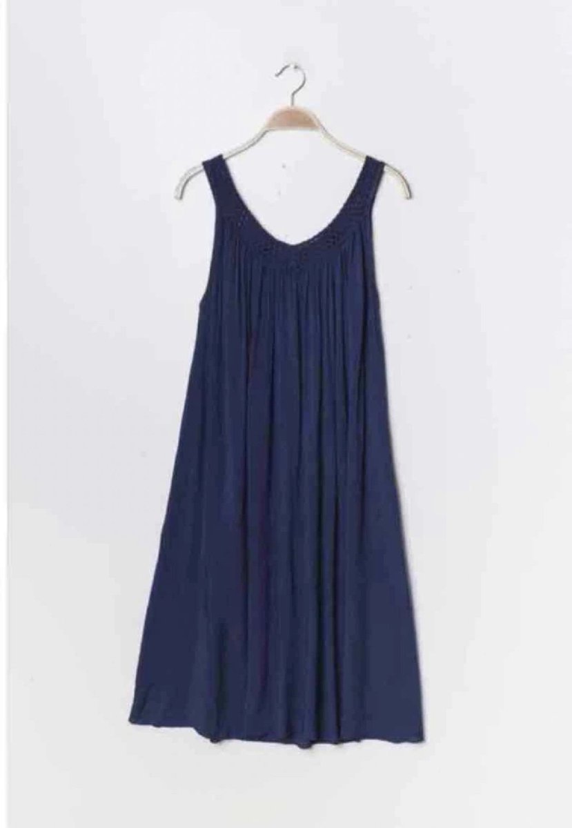 Dames midi-jurk Chana-effen donker blauw navy-Maat L/XL-strandjurk