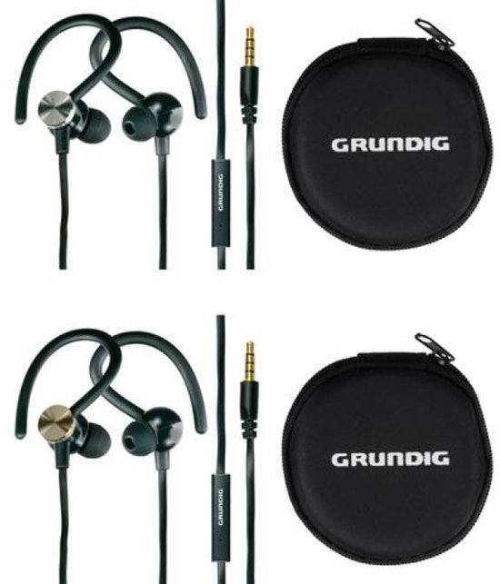 Grundig Sport - Oortelefoons - 120 cm Kabel - Lichtgewicht 42 gram - Met Oorhaken & Microfoon - Travelcase Inbegrepen