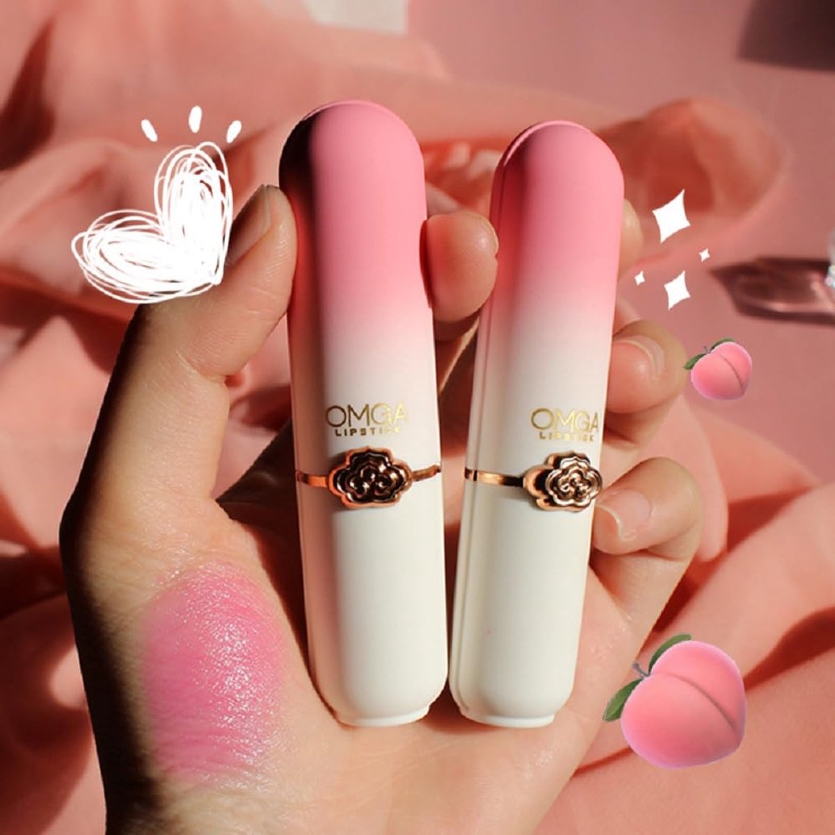 OMGA| Lippenbalsum Peach Color Changing Lipstick | Perzik Lippenstift voor Vollere Lippen |Hydraterende Roze Lipgloss | Lip balm pearl shine | balsem voor Grotere lippen - lip protector | Lip stick voor Dikkere lippen | Roze — cadeau in Cadeau-ideeën - foto 3