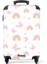 Bol.com NoBoringSuitcases.com - Koffer - Regenbogen en vlinders in zachtroze tinten - Past binnen 55x40x20 cm en 55x35x25 cm - T... aanbieding