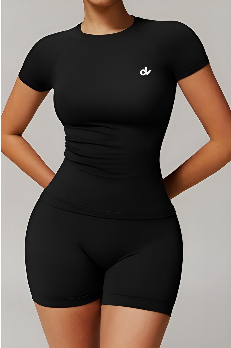 Maat XL – Zwart Sport T-shirt Dames – Ademend & Aansluitend – Korte Mouwen – Diana Verweijen Collectie