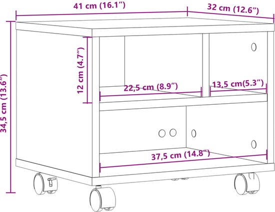 Printerkastje 3-laags 43x48x64 Cm Bewerkt Hout Sonoma Eiken Printerkastje 3-laags 43x48x64 Cm Bewerkt Hout Sonoma Eiken