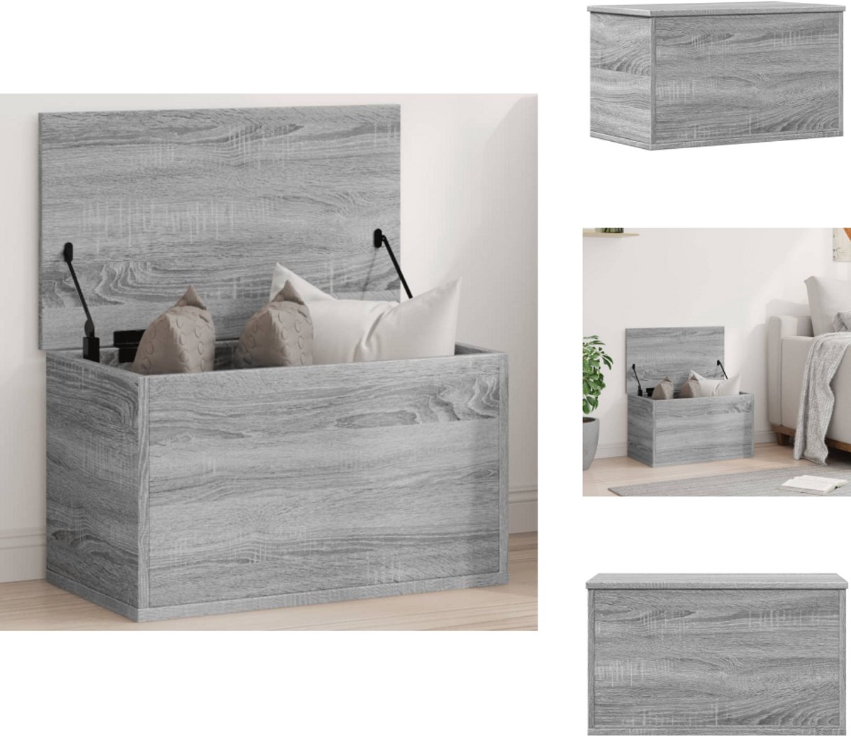 vidaXL - Opbergbox - 60x35x35 - cm - bewerkt - hout - grijs - sonoma - eikenkleurig