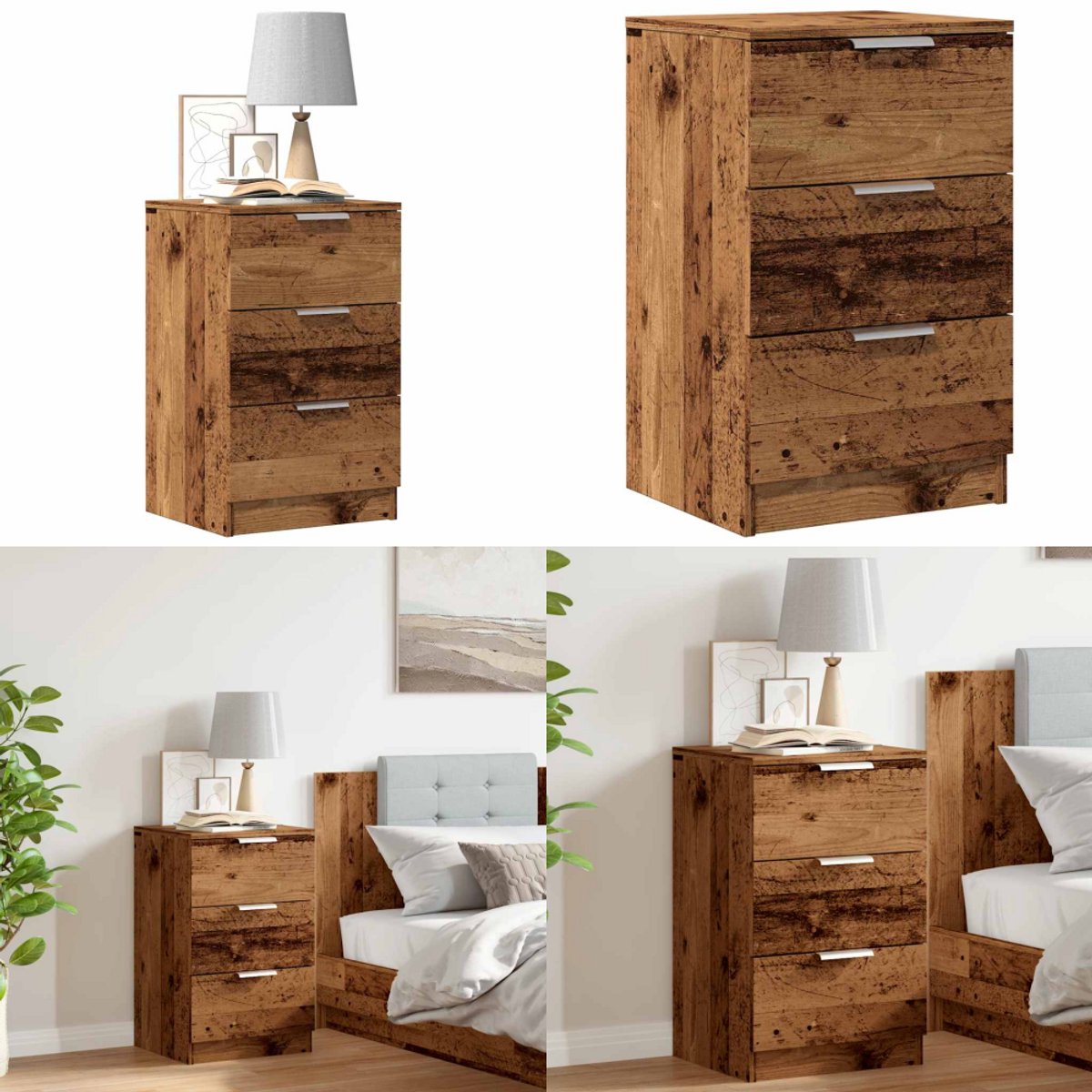 vidaXL Nachtkastjes 2 st 40x35x61,5 cm massief grenenhout wit, houten