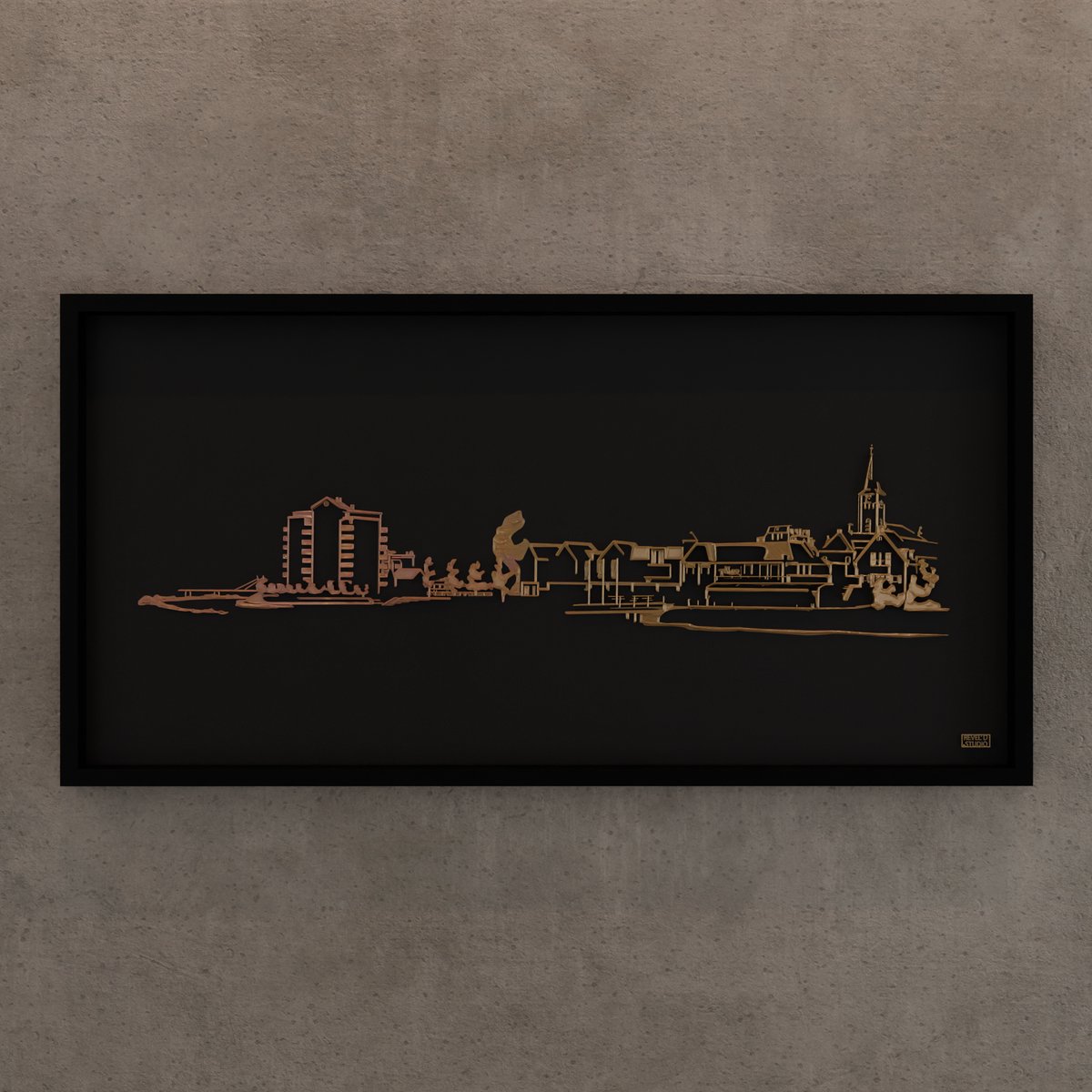 Hardenberg Vecht skyline – Hardenberg – Overijssel - 3D Print - Fotolijst - 83 * 42 cm