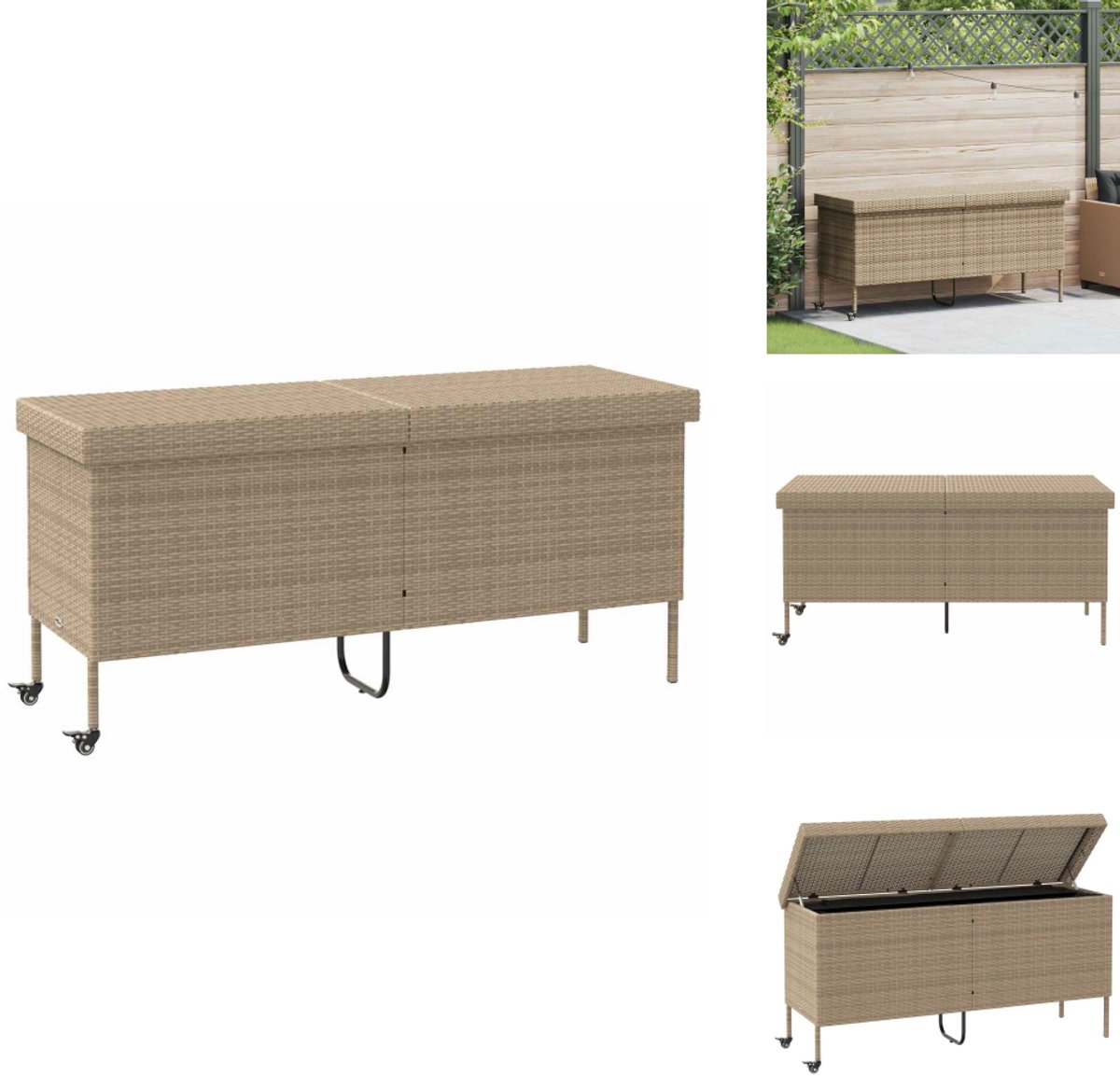 vidaXL - Tuinbox - met - wielen - 160x55x75 - cm - poly - rattan - beige