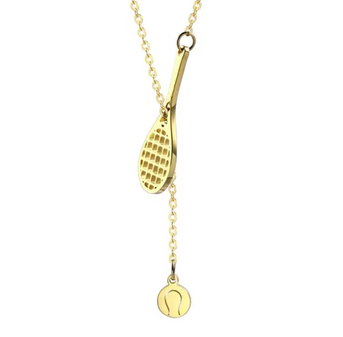 SportPresent® - Ketting - Tennis - Tennisbal - Goud - Padel - Tennisracket - RVS - Verstelbaar - Goud kleur - Sieraad - Sport - Teamkado