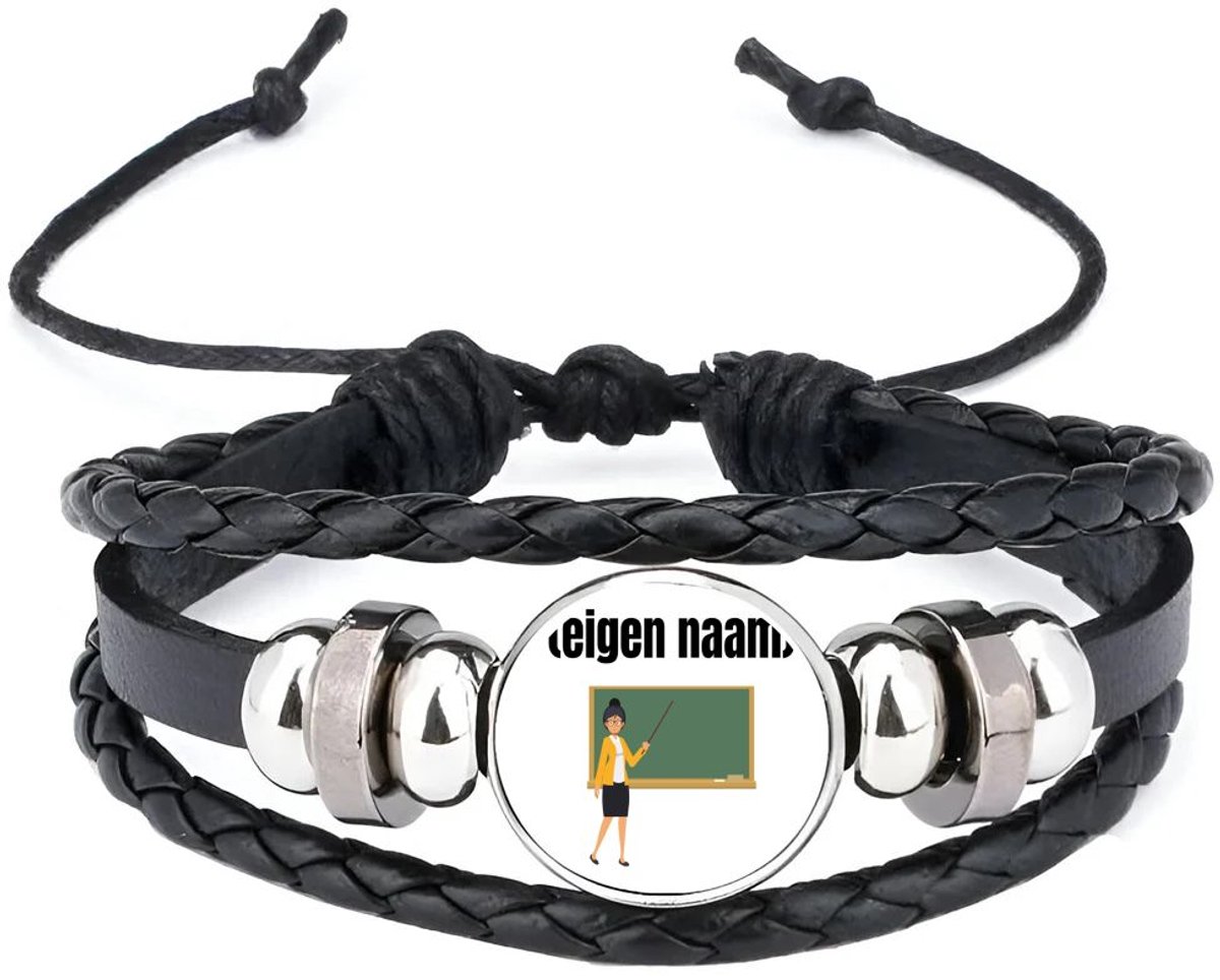 Akyol - docent met krijtbord met eigen naam armband zwart - Docent - leraren - jufvrouw - cadeau - verjaardag - kado