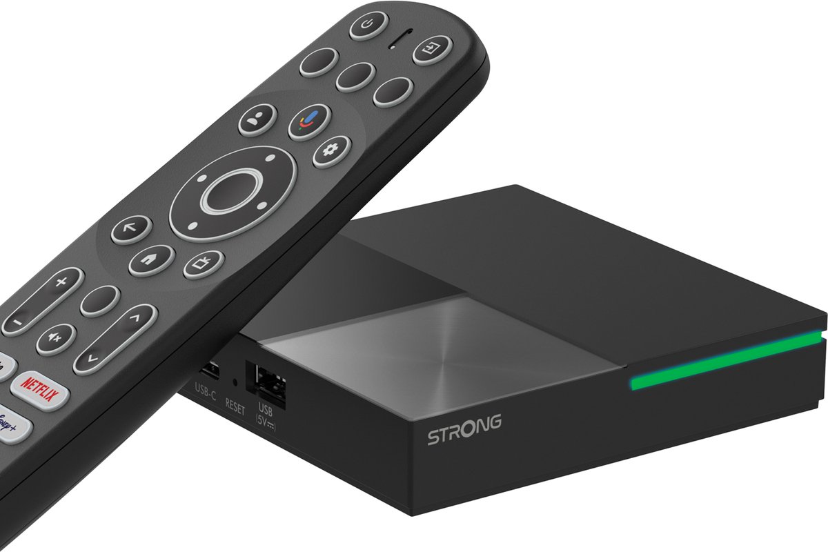 STRONG - Streaming Box Android TV 4K UHD - LEAP-S3 PRO - Chromecast geïntegreerd - Google Voice Assistant compatibel - Dolby Atmos & Dolby Vision - Bluetooth - Wifi 6 - 32GB opslag - Verlichte afstandsbediening - Gemakkelijk te installeren - Zwart
