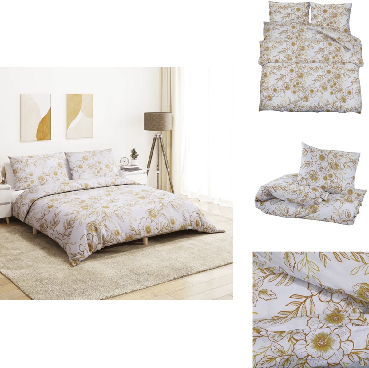 vidaXL Dekbed - Dekbedden - Dekbedovertrek - Overtrek - Dekbedovertrekset 220x240 cm katoen wit en bruin