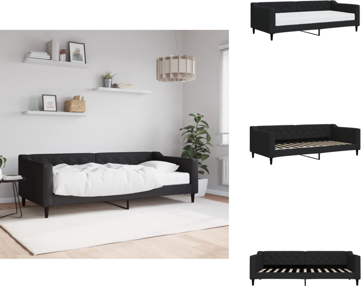 vidaXL Slaapbank 90x190 cm stof zwart, bankbed, bed, gastenbed, logeerbed, ledikant, ligbed, divan, beklede ligstoel, dagbedframe, bedframe slaapbank