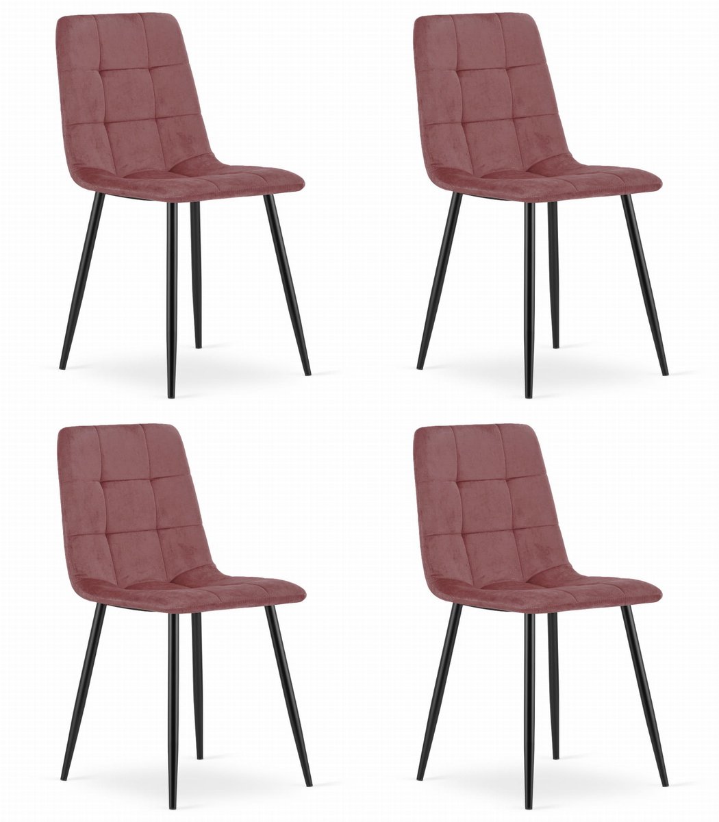 LEOBERT Set van 4 Eetkamerstoelen KARA Donkerroze – Velvet Bekleding, Ergonomisch Design, Zwarte Metalen Poten, Comfortabele Zitting, Max. 120 kg