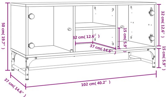 vidaXL Tv-meubel 102x37,5x52,5 cm spaanplaat grijs sonoma