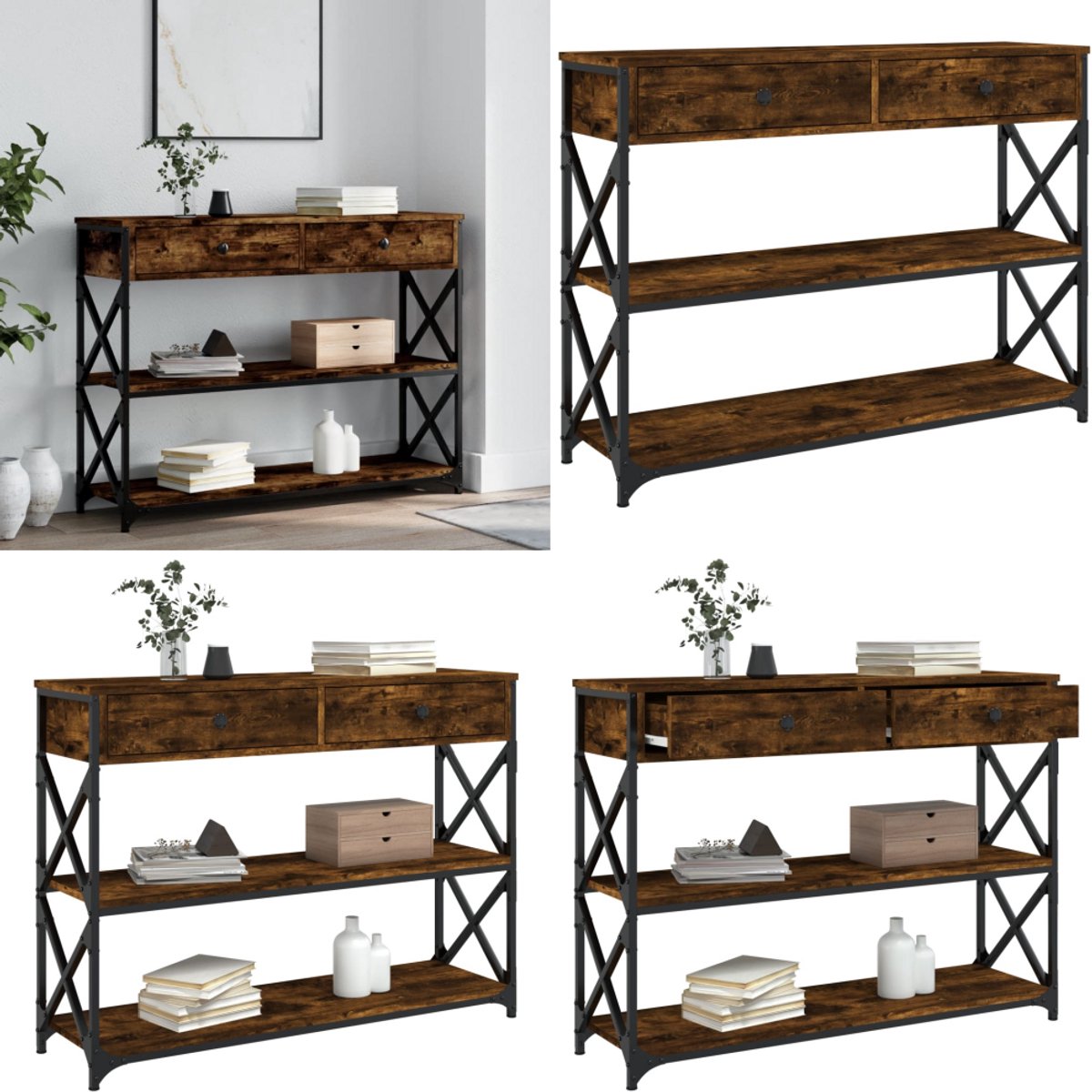 vidaXL Wandtafel - 100x28x75 - cm - bewerkt - hout - gerookt - eikenkleurig Gerookt eiken